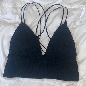 Pink cross back black crop top